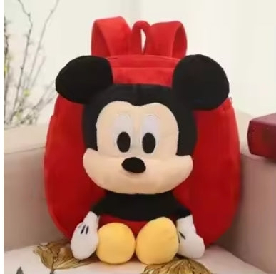 Disney Mickey Mouse kids' backpack featuring a vibrant red and black design with Mickey's iconic face, adjustable straps, and a front zip pocket, suitable for children aged 3 and up