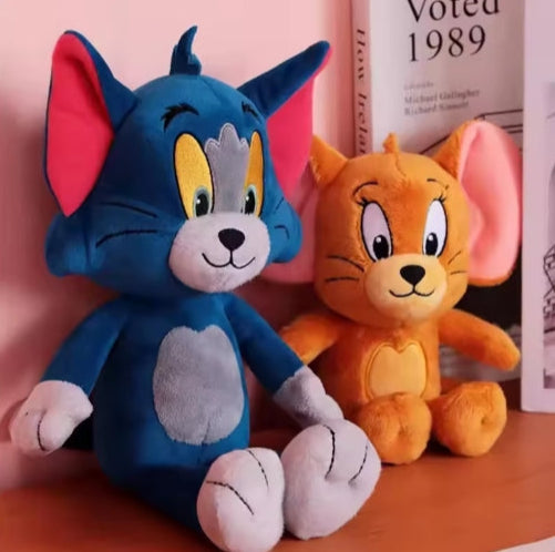Tom and Jerry plush dolls featuring soft, huggable versions of the classic cat and mouse duo, suitable for children aged 3 and up