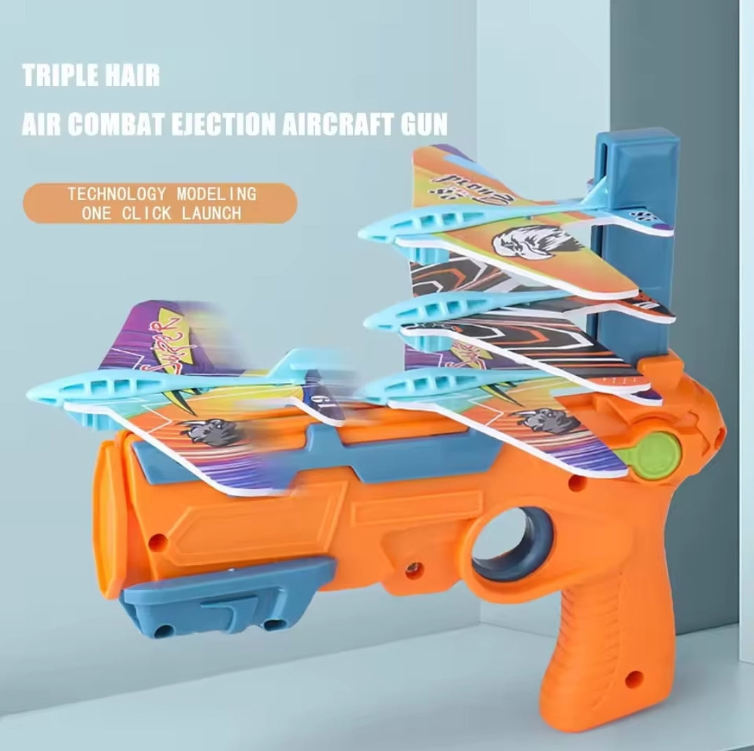 Air plane luncher bubble catapult set with 6 mini planes for kids